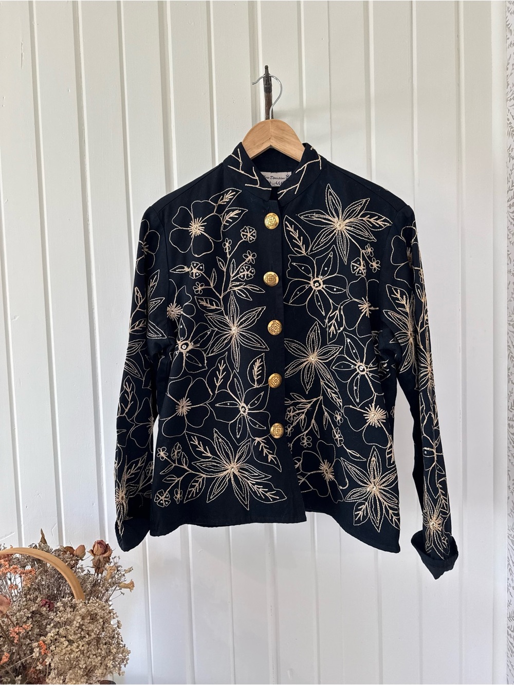 Black 100% Cotton Embroidered Floral Boho Jacket